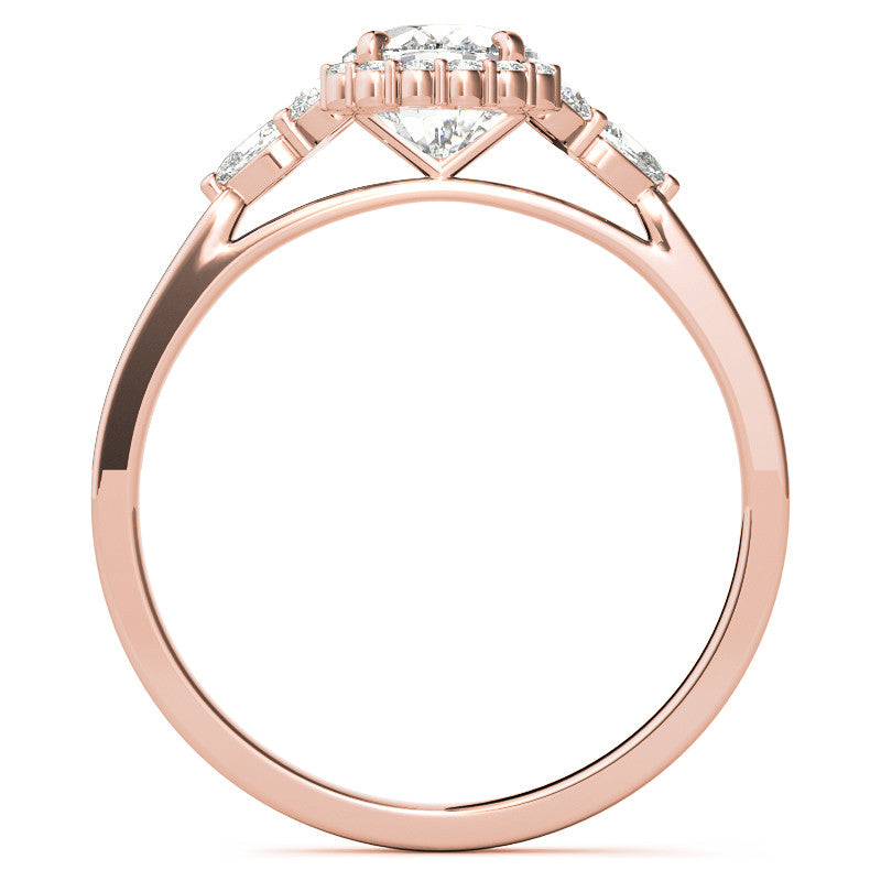 Oval and Pear Halo 3-Stone Moissanite Engagement Ring