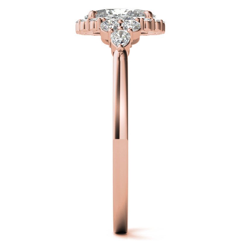 Oval and Pear Halo 3-Stone Moissanite Engagement Ring