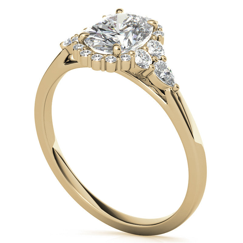 Oval and Pear Halo 3-Stone Moissanite Engagement Ring