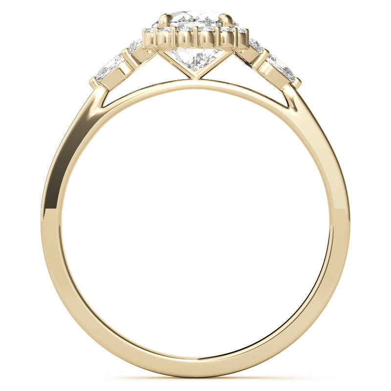 Oval and Pear Halo 3-Stone Moissanite Engagement Ring