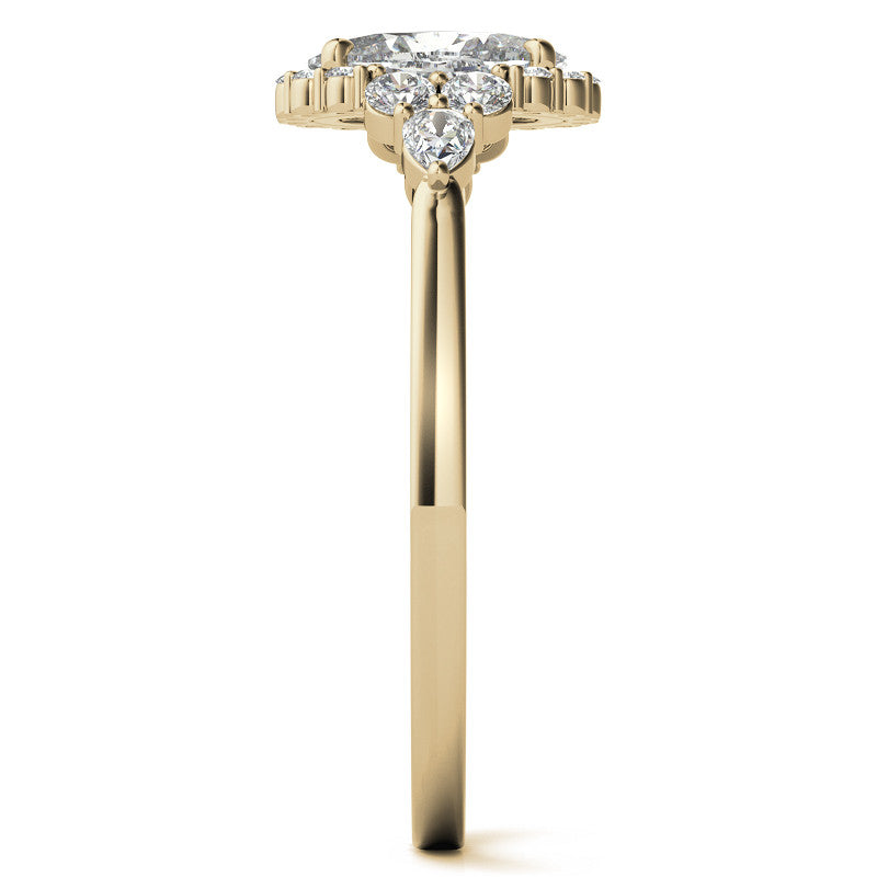 Oval and Pear Halo 3-Stone Moissanite Engagement Ring