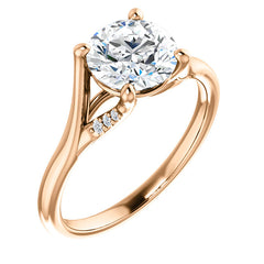 Round Split Shank Accented Cathedral Moissanite Engagement Ring