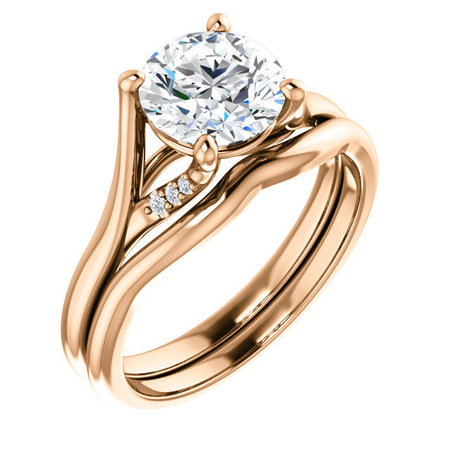 Round Split Shank Accented Cathedral Moissanite Engagement Ring