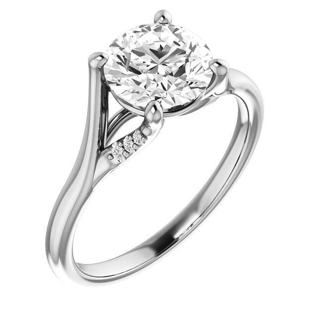 Round Split Shank Accented Cathedral Moissanite Engagement Ring