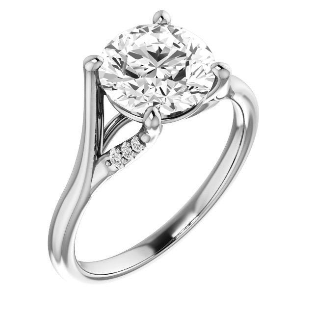 Round Split Shank Accented Cathedral Moissanite Engagement Ring