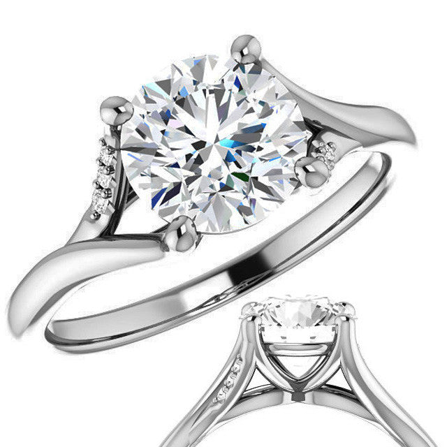 Round Split Shank Accented Cathedral Moissanite Engagement Ring