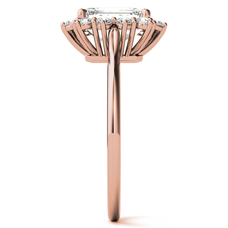 Emerald / Radiant & Round Brilliant Moissanite Halo Engagement Ring