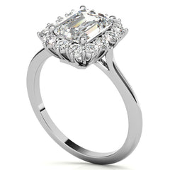 Emerald / Radiant & Round Brilliant Moissanite Halo Engagement Ring