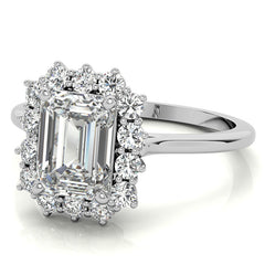 Emerald / Radiant & Round Brilliant Moissanite Halo Engagement Ring