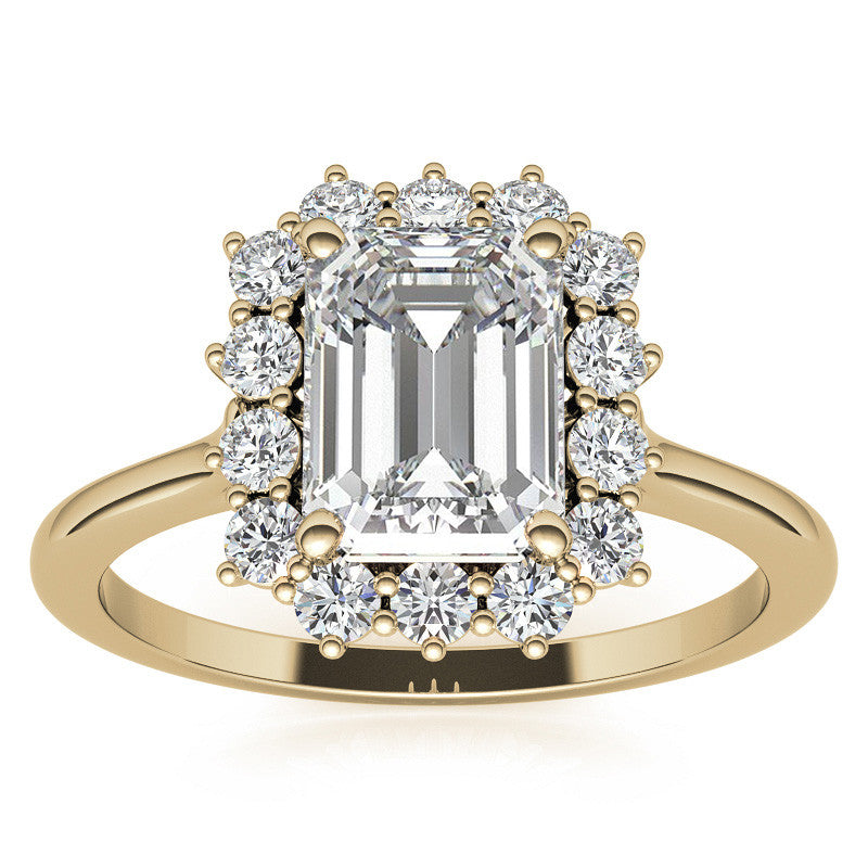 Emerald / Radiant & Round Brilliant Moissanite Halo Engagement Ring