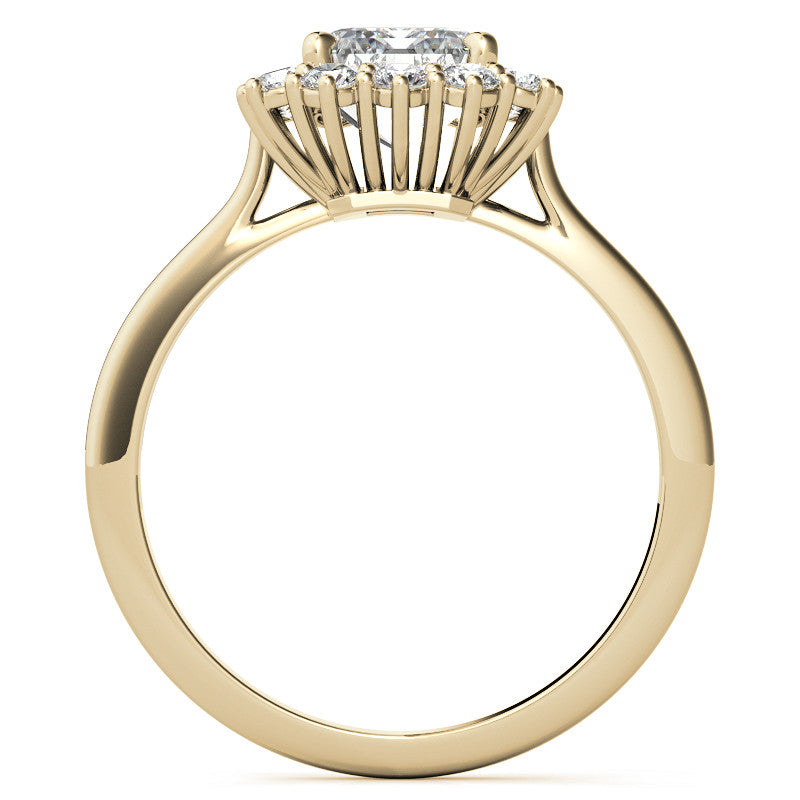 Emerald / Radiant & Round Brilliant Moissanite Halo Engagement Ring