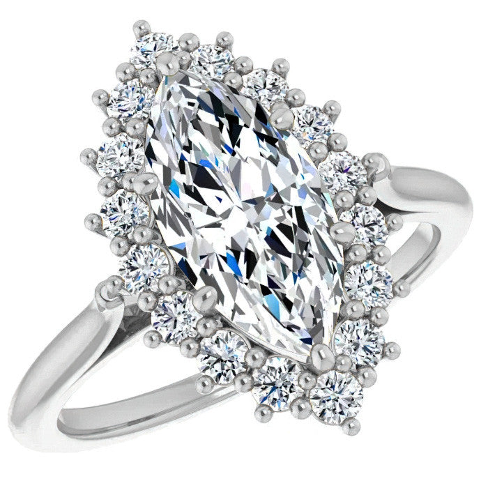 Marquise Cut Moissanite Halo Engagement Ring