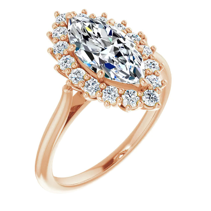 Marquise Cut Moissanite Halo Engagement Ring