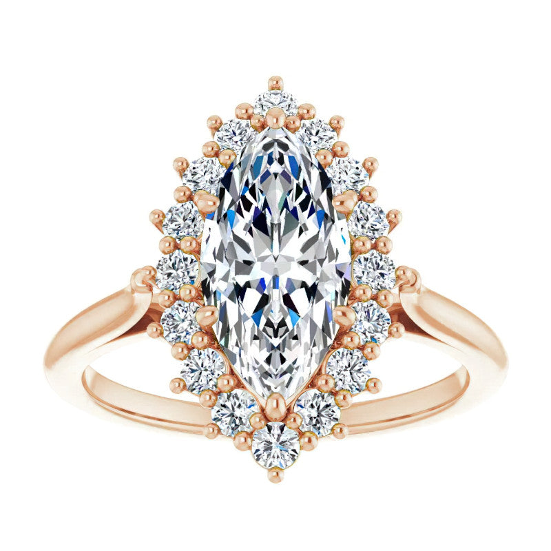 Marquise Cut Moissanite Halo Engagement Ring