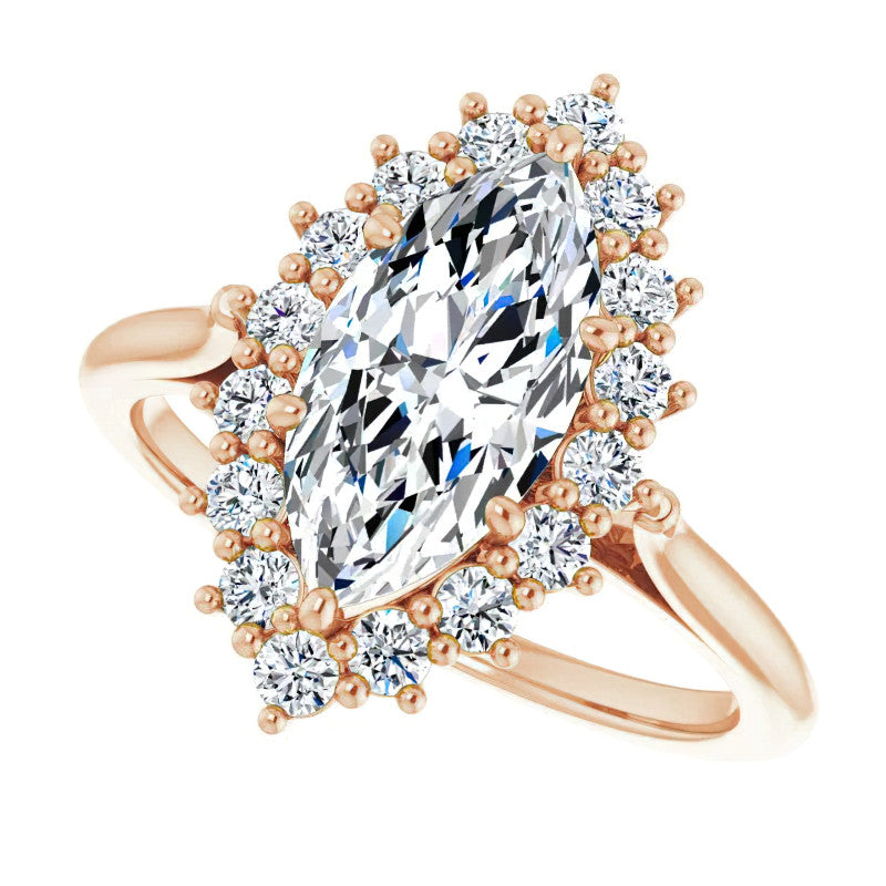 Marquise Cut Moissanite Halo Engagement Ring