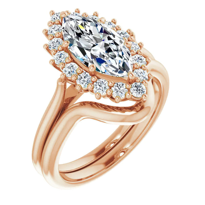 Marquise Cut Moissanite Halo Engagement Ring