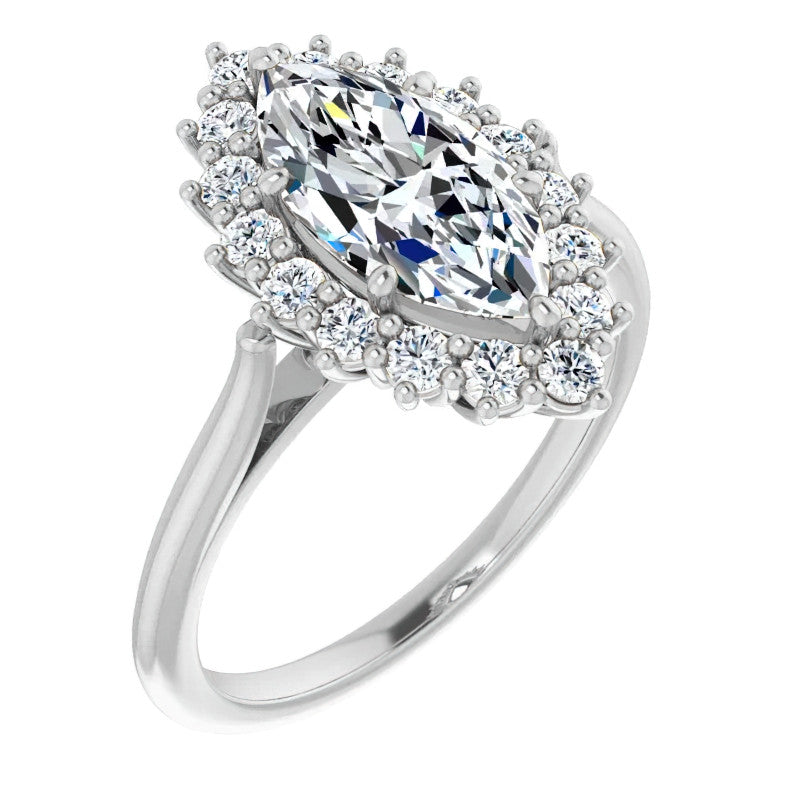 Marquise Cut Moissanite Halo Engagement Ring