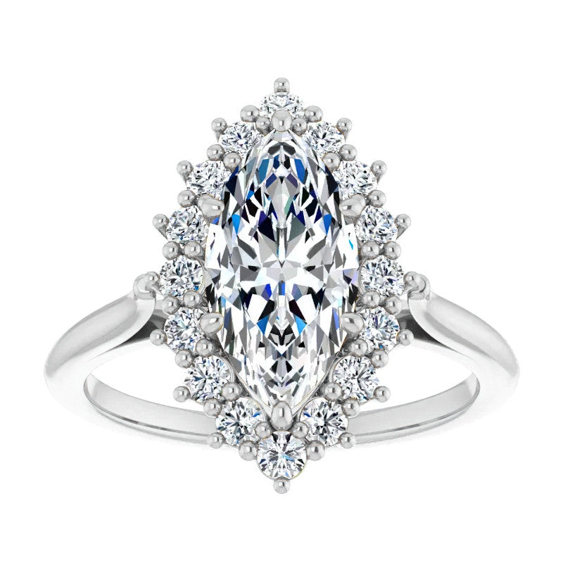Marquise Cut Moissanite Halo Engagement Ring