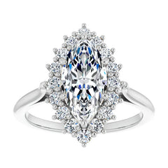 Marquise Cut Moissanite Halo Engagement Ring