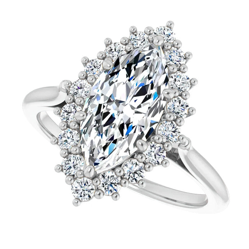 Marquise Cut Moissanite Halo Engagement Ring