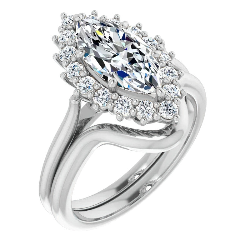 Marquise Cut Moissanite Halo Engagement Ring