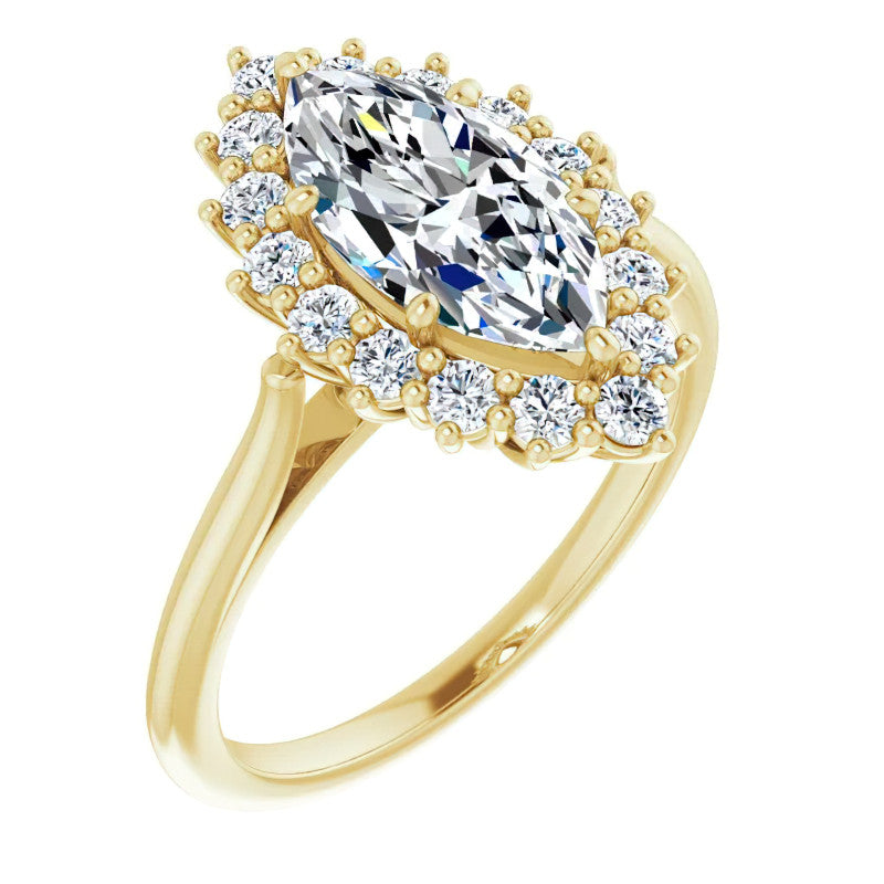 Marquise Cut Moissanite Halo Engagement Ring