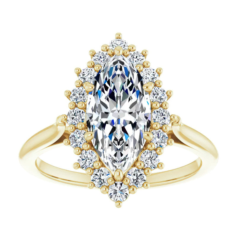 Marquise Cut Moissanite Halo Engagement Ring