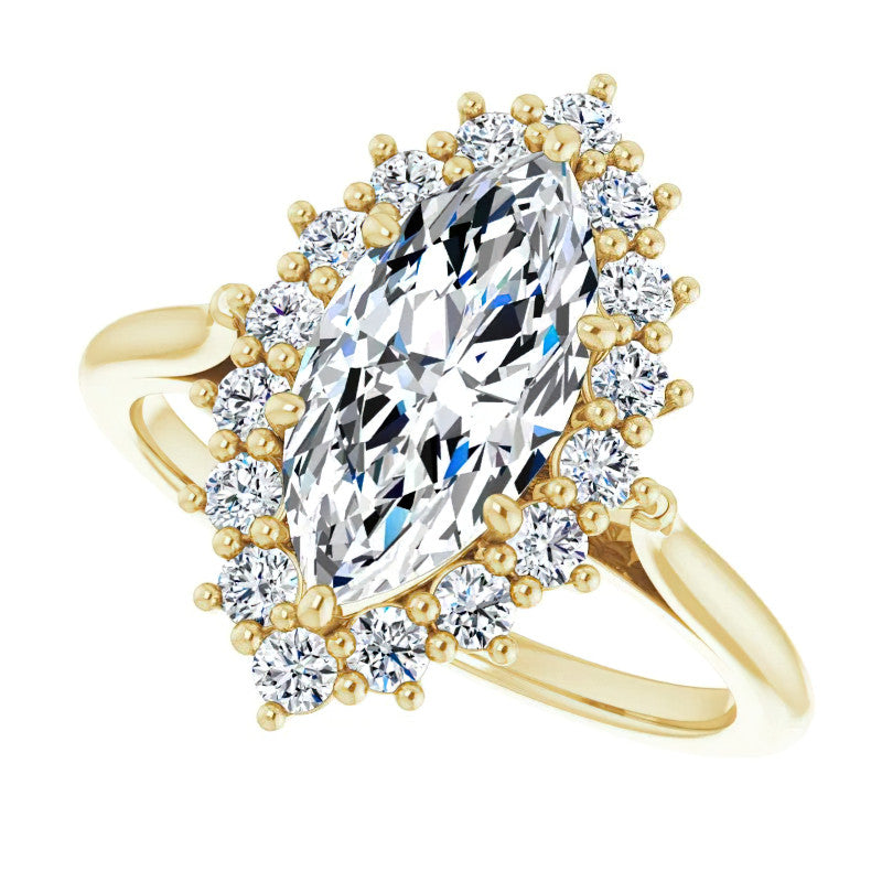 Marquise Cut Moissanite Halo Engagement Ring