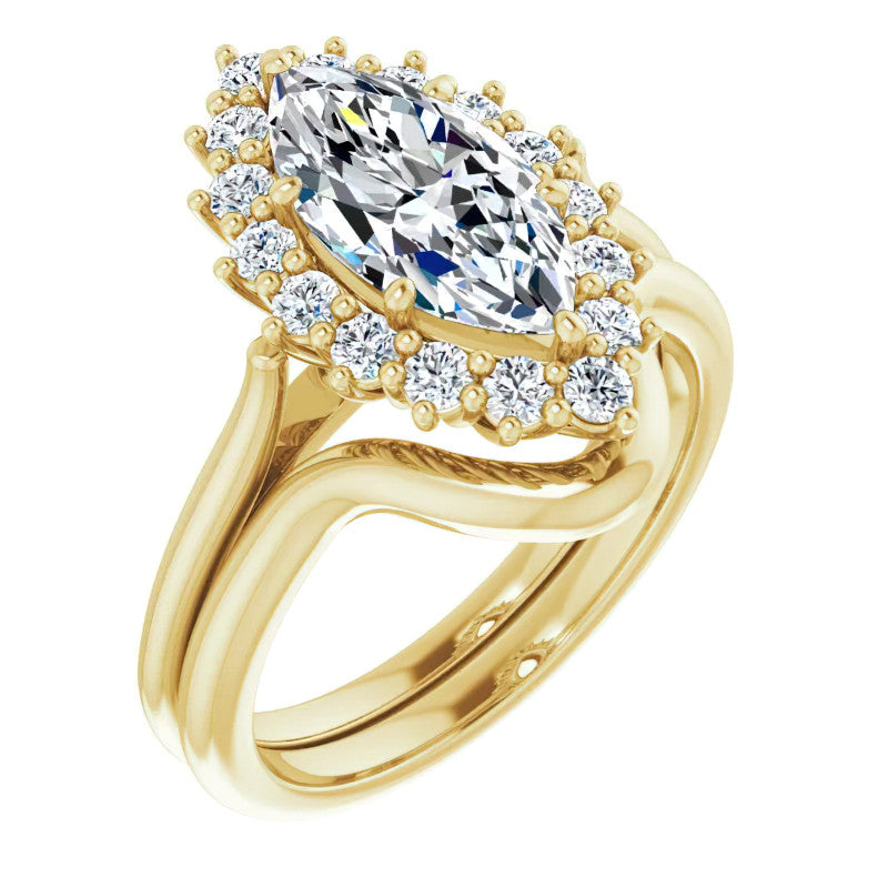 Marquise Cut Moissanite Halo Engagement Ring