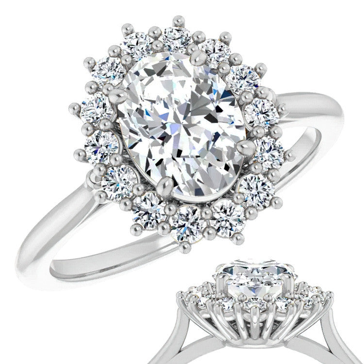 Oval Cut Moissanite Halo Engagement Ring