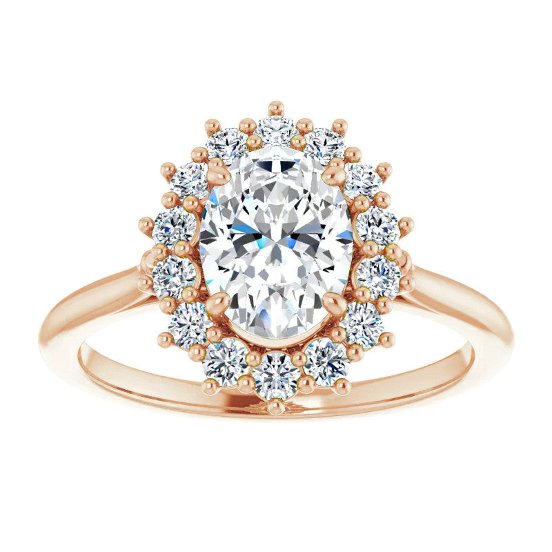 Oval Cut Moissanite Halo Engagement Ring