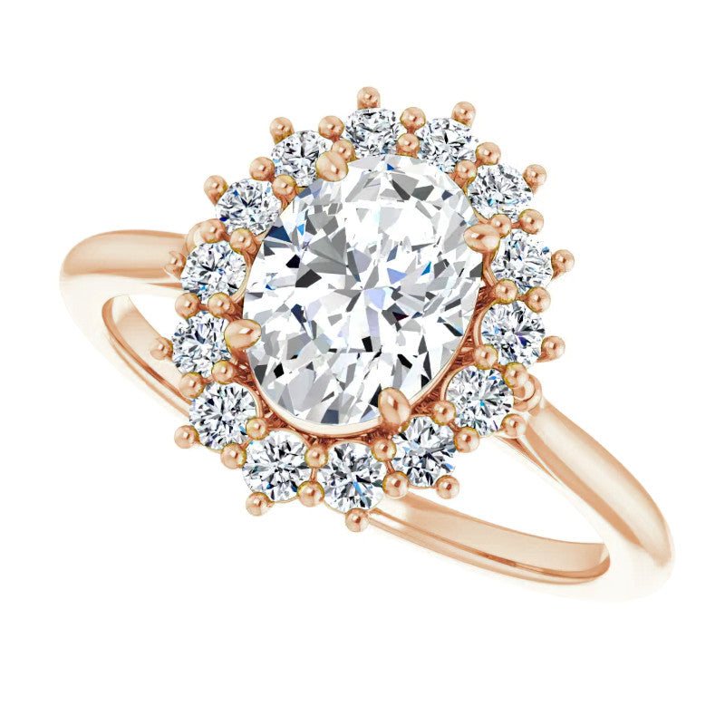 Oval Cut Moissanite Halo Engagement Ring