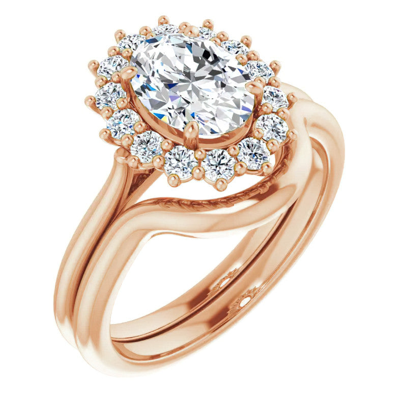 Oval Cut Moissanite Halo Engagement Ring