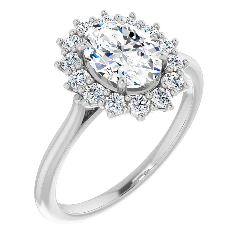 Oval Cut Moissanite Halo Engagement Ring