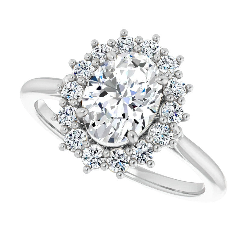 Oval Cut Moissanite Halo Engagement Ring