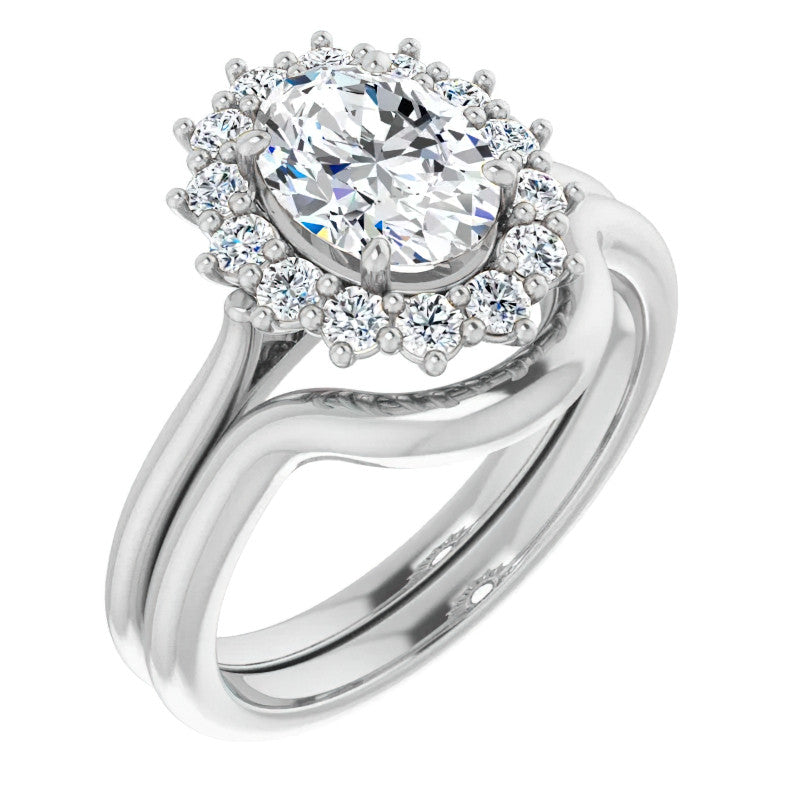 Oval Cut Moissanite Halo Engagement Ring