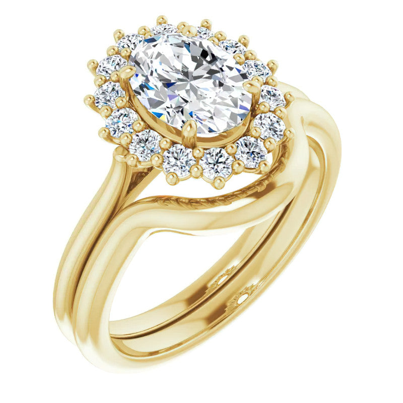 Oval Cut Moissanite Halo Engagement Ring