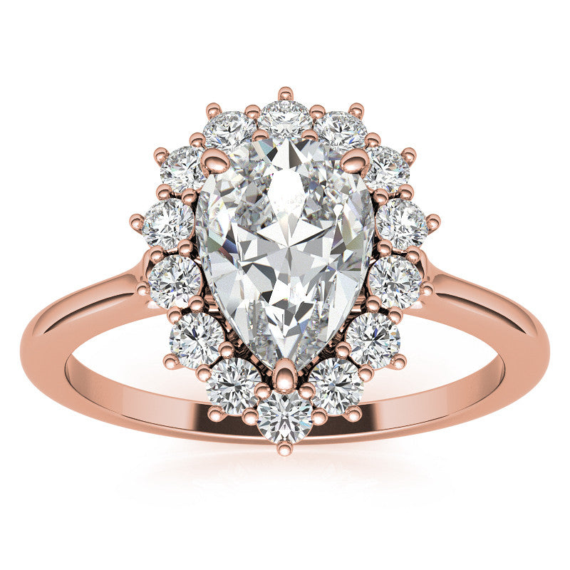 Pear Cut Moissanite Halo Engagement Ring