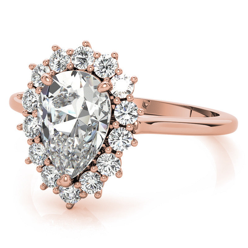 Pear Cut Moissanite Halo Engagement Ring