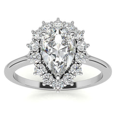 Pear Cut Moissanite Halo Engagement Ring
