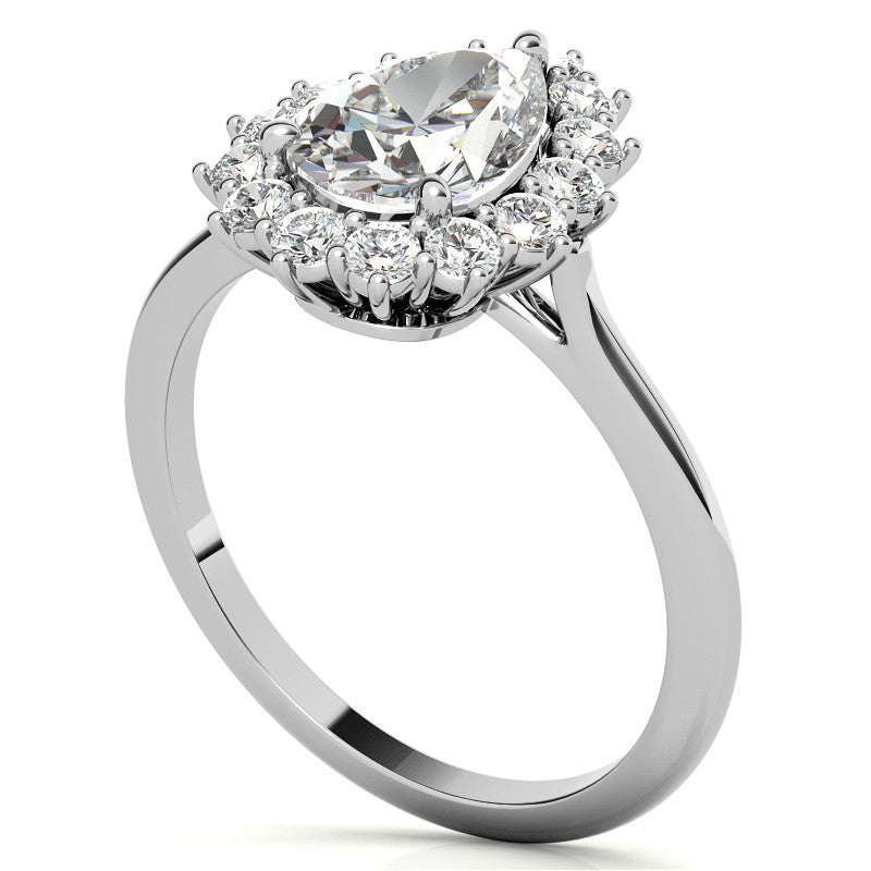 Pear Cut Moissanite Halo Engagement Ring