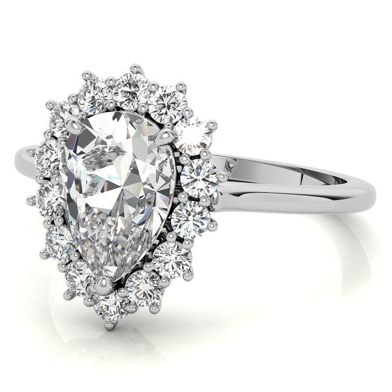 Pear Cut Moissanite Halo Engagement Ring