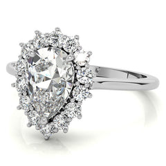 Pear Cut Moissanite Halo Engagement Ring