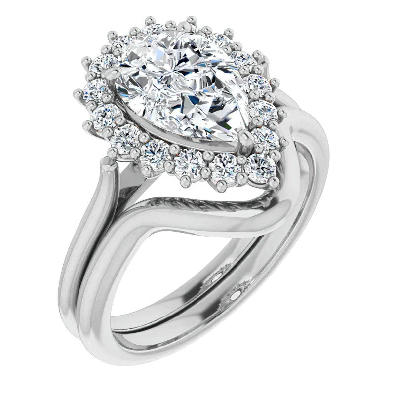 Pear Cut Moissanite Halo Engagement Ring