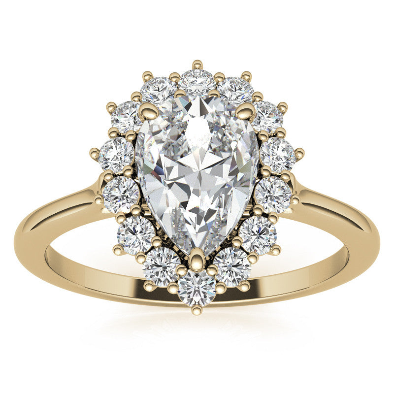 Pear Cut Moissanite Halo Engagement Ring