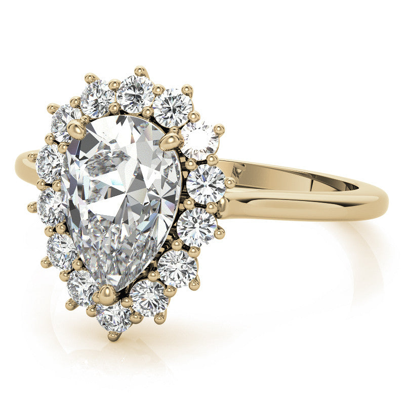 Pear Cut Moissanite Halo Engagement Ring
