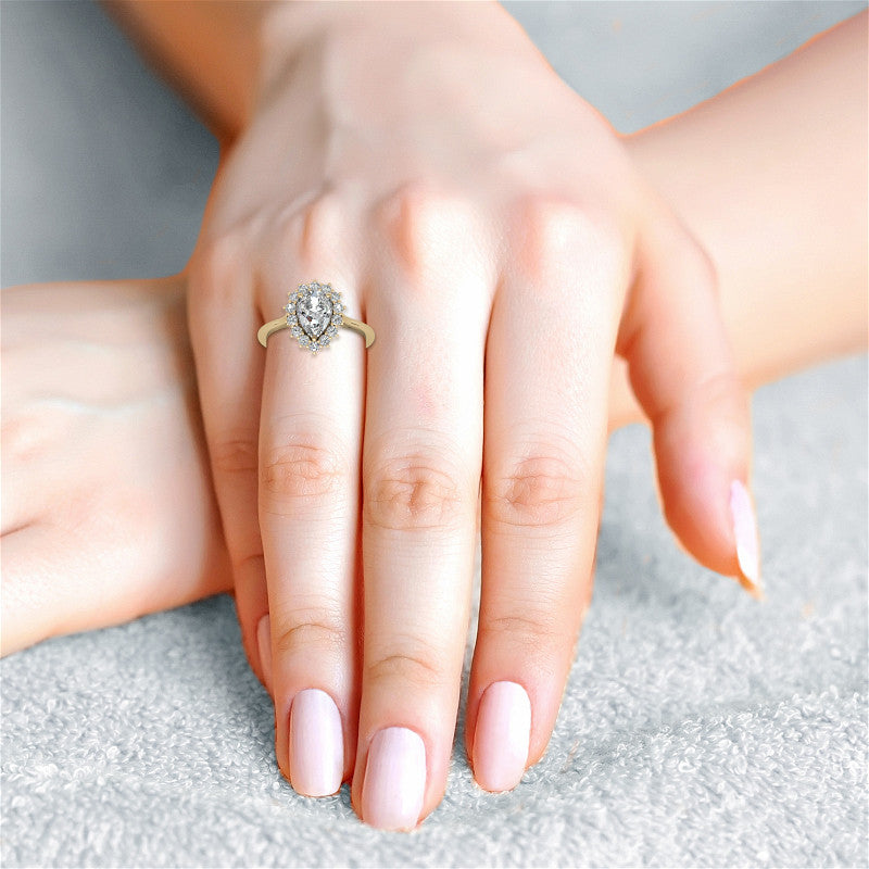 Pear Cut Moissanite Halo Engagement Ring