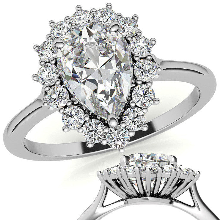 Pear Cut Moissanite Halo Engagement Ring