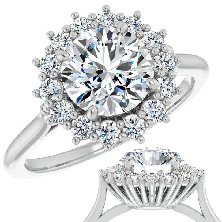 Round Brilliant Cut Halo Moissanite Engagement Ring