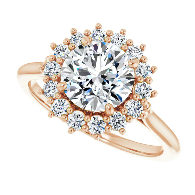 Round Brilliant Cut Halo Moissanite Engagement Ring
